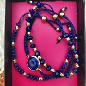 Blue and Gold Beaded Bracelet Set